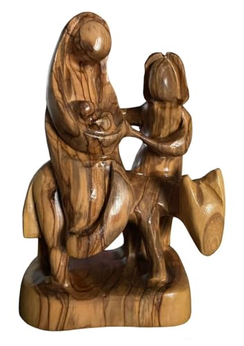 Motivationsgeschenke Holzfigur 14x9cm - Die Flucht nach Ägypten | Krippenfigur Olivenholz | Handgeschnitzt, Bethlehem | Maria, Josef & Jesus auf Esel | christliche Dekoration aus Holz von Motivationsgeschenke