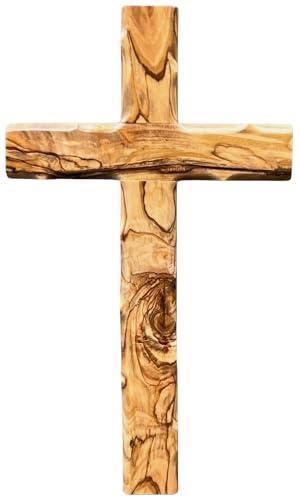 Motivationsgeschenke modernes Wandkreuz aus Olivenholz 25x14cm geschwungen - Kreuz zum aufhängen - Kruzifix aus Holz - Christliches Kreuz - Holzkreuz - Wandkreuz Deko mit Lochbohrung auf Rückseite von Motivationsgeschenke