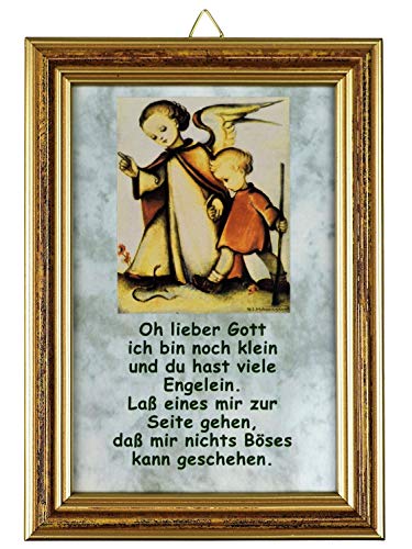 Motivationsgeschenke Hummel Bild Schutzengel mit Kind Gebet Holz-Rahmen Braun Gold 17 cm von Motivationsgeschenke