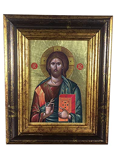 Motivationsgeschenke Ikone Christus Pantokrator 18 x 22 cm Griechenland Leinwand Holzrahmen von Motivationsgeschenke