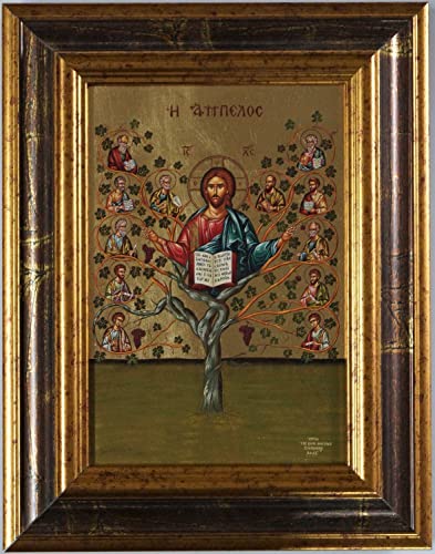 Motivationsgeschenke Ikone Der Weinstock Griechenland Leinwand Breiter Holzrahmen Russisch Orthodox, Mehrfarbig, 18 x 22 cm von Motivationsgeschenke