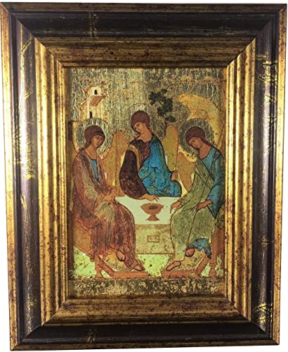 Motivationsgeschenke Ikone Heilige Dreifaltigkeit Griechenland Leinwand Breiter Holzrahmen Russisch Orthodox, 18 x 22 cm von Motivationsgeschenke