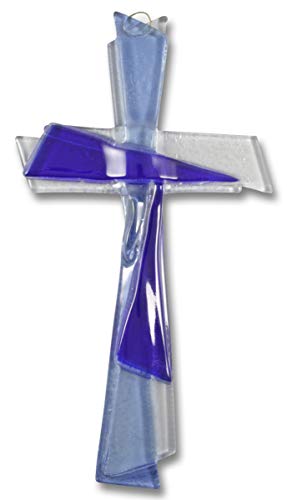 Motivationsgeschenke Kreuz aus Glas - Blau 21cm | modernes Kruzifix aus Fusingglas | Handgefertigtes Glaskreuz - Wandkreuz | Schmuckkreuz Glas für die Wand, Wandschmuck | Wohnraumdekoration von Motivationsgeschenke