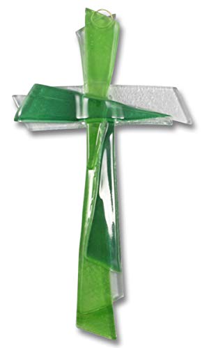 Motivationsgeschenke Kreuz aus Glas - Grün 21cm | modernes Kruzifix aus Fusingglas | Handgefertigtes Glaskreuz - Wandkreuz | Schmuckkreuz Glas für die Wand, Wandschmuck | Wohnraumdekoration von Motivationsgeschenke