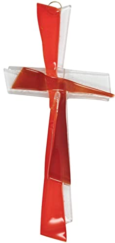 Motivationsgeschenke Kreuz aus Glas - Rot 25cm | modernes Kruzifix aus Fusingglas | Handgefertigtes Glaskreuz - Wandkreuz | Schmuckkreuz Glas für die Wand, Wandschmuck | Wohnraumdekoration von Motivationsgeschenke