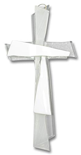 Motivationsgeschenke Kreuz aus Glas Weiß 21cm | modernes Kruzifix aus Fusingglas | Handgefertigtes Glaskreuz, Wandkreuz | Schmuckkreuz Glas für die Wand, Wandschmuck | Geschenk zur Kommunion von Motivationsgeschenke