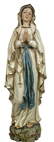 Motivationsgeschenke Lourdes Madonna Marienfigur - 20cm | Handbemalte Madonna Statue auf Sockel | porzellanartiges Kunstguss, Kunstharz | spirituelle Dekoration | Heiligenfigur Deko von Motivationsgeschenke