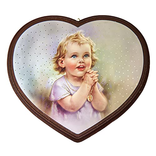 Motivationsgeschenke Schutzengel Wandbild in Herzform - 16x13cm | Kind betend mit Amulett | Bild im Herzrahmen | Dekorative Kinderzimmer Wanddeko von Motivationsgeschenke