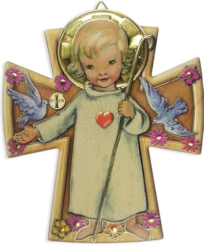 Motivationsgeschenke Schutzengelbild für Kommunion - Engel mit Herz 12 x 10cm Wandbild | Geschenk zur Erstkommunion für das Kinderzimmer | Kinderkreuz Geschenk zu Geburt, Taufe oder Kommunion von Motivationsgeschenke