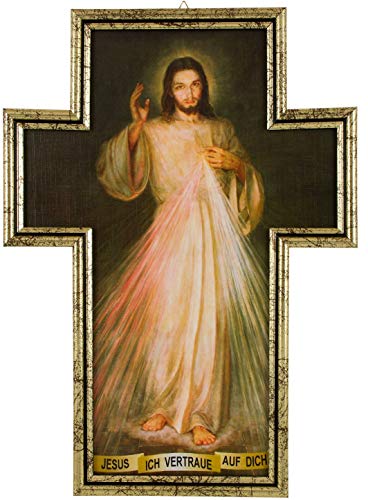 Motivationsgeschenke Wandbild Barmherziger Jesus ich vertraue auf Dich Kreuzform gerahmt 36 cm von Motivationsgeschenke