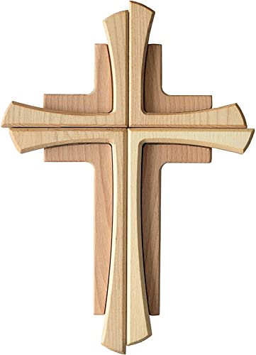 Motivationsgeschenke Wandkreuz aus massiven Buchenholz - 35 x 24 cm | zweifarbig gebeizt, Kreuz aus Holz | modernes Kruzifix mit stabilen Metallhaken | christliche Wohndekoration | Kreuz geschlossen von Motivationsgeschenke