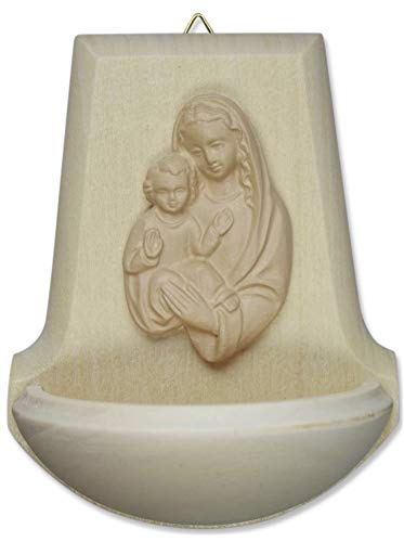 Motivationsgeschenke Weihwasserkessel Maria mit Jesukind Holz hell Eiche 11 cm Weihwasserbecken Weihbecken von Motivationsgeschenke