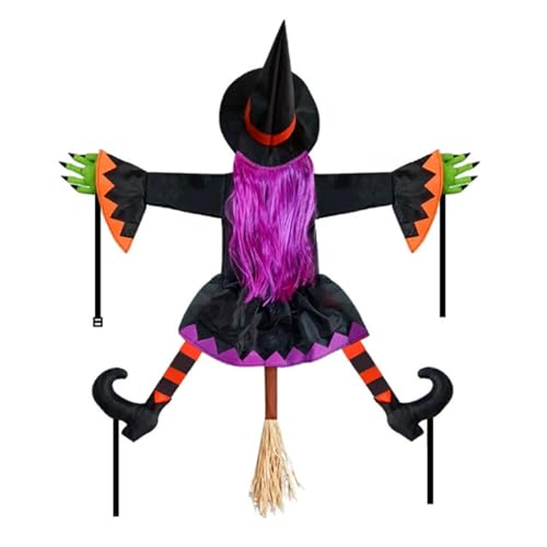 MotiveTech Bruchlandungshexe Hexenfigur Halloween Schmuck Gartendekoration Hängepuppe Wetterfeste Materialien für Den Außeneinsatz für Die Dekoration von Terrass, Lila mit Besen MotiveTech Bruchlandungshexe Hexenfigur Halloween Schmuck Gartendekoration Hängepuppe Wetterfeste Materialien für Den Außeneinsatz für Die Dekoration von Terrass, Lila mit Besen von MotiveTech
