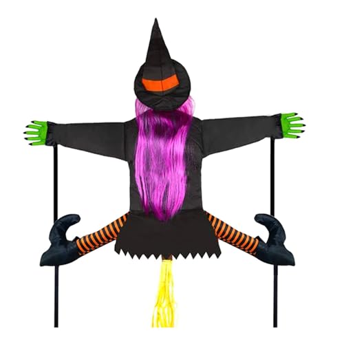 MotiveTech Bruchlandungshexe Hexenfigur Halloween Schmuck Gartendekoration Hängepuppe Wetterfeste Materialien für Den Außeneinsatz für Die Dekoration von Terrass, Lila von MotiveTech