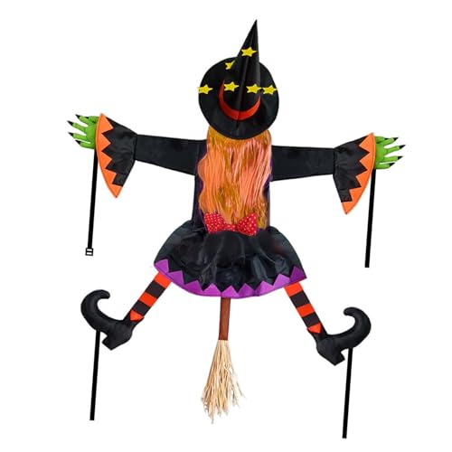MotiveTech Bruchlandungshexe Hexenfigur Halloween Schmuck Gartendekoration Hängepuppe Wetterfeste Materialien für Den Außeneinsatz für Die Dekoration von Terrass, Orange mit Besen MotiveTech Bruchlandungshexe Hexenfigur Halloween Schmuck Gartendekoration Hängepuppe Wetterfeste Materialien für Den Außeneinsatz für Die Dekoration von Terrass, Orange mit Besen von MotiveTech