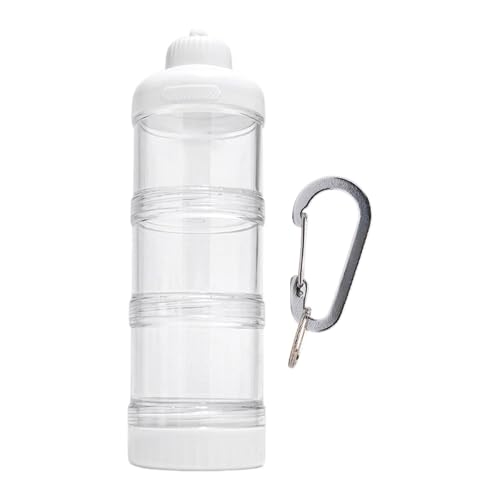 MotiveTech Proteinbehälter Aufbewahrungsdose für Pulver mit Karabiner Und DREI Kammern für Sport Reisen Und Training, Weiß von MotiveTech