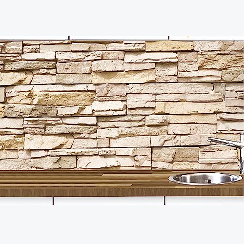 "Beige Steine" Steinmauer Küchen-Deko Küchennische : Schmutz-Resistent abewaschbar mit Erweiterung Foto-Tapete Wand-Deko Wand-Bild Wand-Tattoo Wand-Sticker von MotoVin