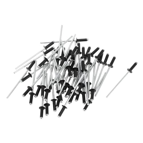 Motoforti Offene Enden Großkopf Blindnieten 2,4 mm Griffdurchmesser 10 mm Grifflänge 5 mm Flanschdurchmesser Aluminiumlegierung Eisen Silberton Schwarz 50 Stück von Motoforti