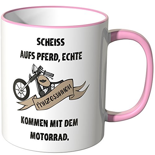 Motoking® Tasse, Spruch 'Scheiss aufs Pferd, echte Prinzessinnen kommen mit dem Motorrad. - ROSA von Motoking