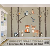 Woodland Kinderzimmer-Wanddekor 4 Birken-Bäume Fuchs & Friends Eule Waschbär Vögel Wandtattoo Neutrales Kinderzimmer Einfach Anzubringen Woodland Kinderzimmer-Wanddekor 4 Birken-Bäume Fuchs & Friends Eule Waschbär Vögel Wandtattoo Neutrales Kinderzimmer Einfach Anzubringen von Motomoms