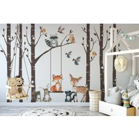 Woodland Kinderzimmer-Wanddekor 6 Birken-Bäume Fuchs & Friends Reh Eule Eichhörnchen Hase Waschbär Vögel Wandaufkleber Neutrales Kinderzimmer Woodland Kinderzimmer-Wanddekor 6 Birken-Bäume Fuchs & Friends Reh Eule Eichhörnchen Hase Waschbär Vögel Wandaufkleber Neutrales Kinderzimmer von Motomoms