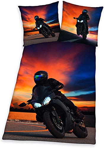 Motorrad Bettwäsche glatt Biker Rennen Maschine Sonnenuntergang 135 x 200 cm 80 x 80 cm 100% Baumwolle NEU Wow - All-In-One-Outlet-24 - von Motorrad