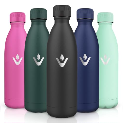 Motswedi Trinkflasche Edelstahl, 1000ml Kalt&Warm, Edelstahl Trinkflasche, Vakuumisolierte, Thermosflasche, Auslaufsicher, Wasserflasche für Sport, Schule, Fitness, Schule, Outdoor, Schwarz von Motswedi