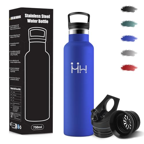 Motswedi Trinkflasche Edelstahl, 750ml Auslaufsicher, Trinkflasche mit Strohhalm, Kohlensäure Geeignet, Edelstahl Trinkflaschen, BPA-Frei, Thermosflasche für Camping, Reisen, Outdoor, Yoga, Königsblau von Motswedi