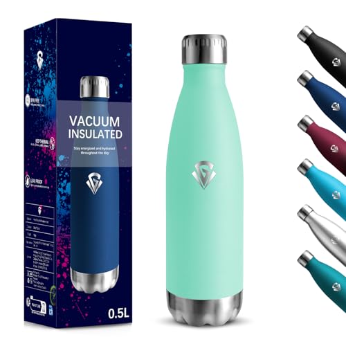 Trinkflasche, 500 ml BPA-frei, Trinkflasche Edelstahl, 18/8 Edelstahl, Thermosflasche, Doppelwandig Vakuumisoliert, Wasserflasche Auslaufsicher für Schule, Reisen, Joggen Thermoskanne - Blaugrün Trinkflasche, 500 ml BPA-frei, Trinkflasche Edelstahl, 18/8 Edelstahl, Thermosflasche, Doppelwandig Vakuumisoliert, Wasserflasche Auslaufsicher für Schule, Reisen, Joggen Thermoskanne - Blaugrün von Motswedi
