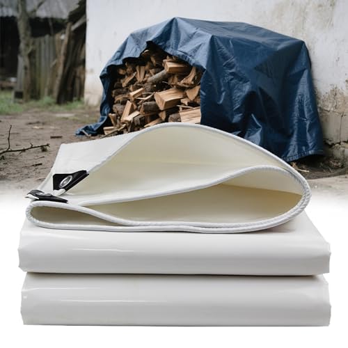 Moubhjd Moubhjd Premium Abdeckplane mit Ösen,400 g/m²PVC Ripstop-Gewebe Reißfest & Wasserdicht,Universell für Pool,LKW,Holz Gartenmöbel,Abdeckung,Schutzplane,Gewebeplane(Color：Blanc,Size:5x5m) von Moubhjd