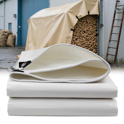 Moubhjd Moubhjd Premium Abdeckplane mit Ösen,400 g/m²PVC Ripstop-Gewebe Reißfest & Wasserdicht,Universell für Pool,LKW,Holz Gartenmöbel,Abdeckung,Schutzplane,Gewebeplane(Color：Blanc,Size:6x10m) von Moubhjd