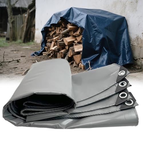 Moubhjd Moubhjd Premium Abdeckplane mit Ösen,400 g/m²PVC Ripstop-Gewebe Reißfest & Wasserdicht,Universell für Pool,LKW,Holz Gartenmöbel,Abdeckung,Schutzplane,Gewebeplane(Color：Gris,Size:5x9m) von Moubhjd