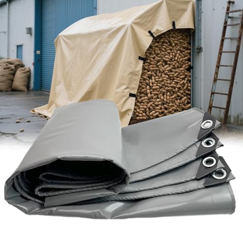 Moubhjd Moubhjd Premium Abdeckplane mit Ösen,400 g/m²PVC Ripstop-Gewebe Reißfest & Wasserdicht,Universell für Pool,LKW,Holz Gartenmöbel,Abdeckung,Schutzplane,Gewebeplane(Color：Gris,Size:7x10m) von Moubhjd