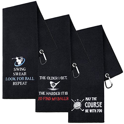 3 Stück lustige Golf-Handtücher bestickte Golf-Handtücher für Golftaschen mit Clip, Golfgeschenke für Männer, Geburtstagsgeschenke für Golf-Fan, Ruhestandsgeschenk (sanfter Stil) von Moukeren