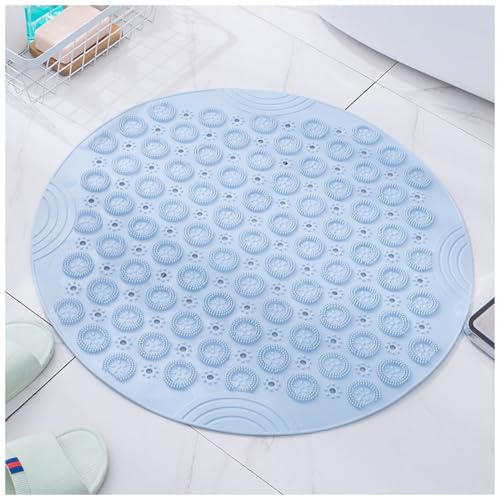 Duschmatte, Rund rutschfeste Badematte, 55x55 cm, Duschmatten mit Saugnäpfe, TPE Badezimmermatte Duschmatten für Badezimmer Maschinenwaschbar, Blau von Moulaelos