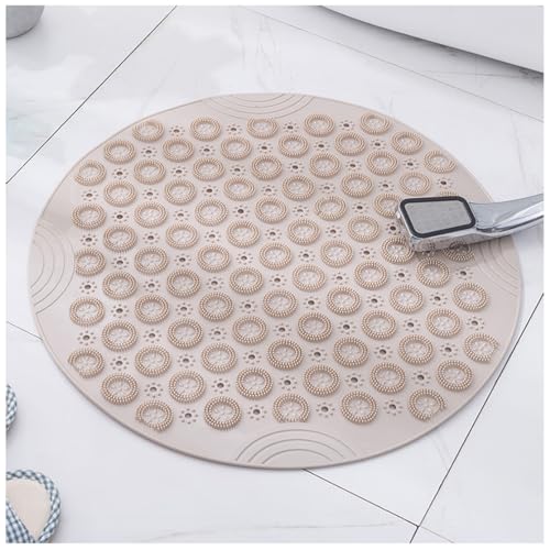 Moulaelos Duschmatte Runde rutschfeste Badematte 65 x 65 cm Duschmatten mit Saugnäpfen TPE Badezimmermatte Duschmatten für Badezimmer Maschinenwaschbar Khaki von Moulaelos