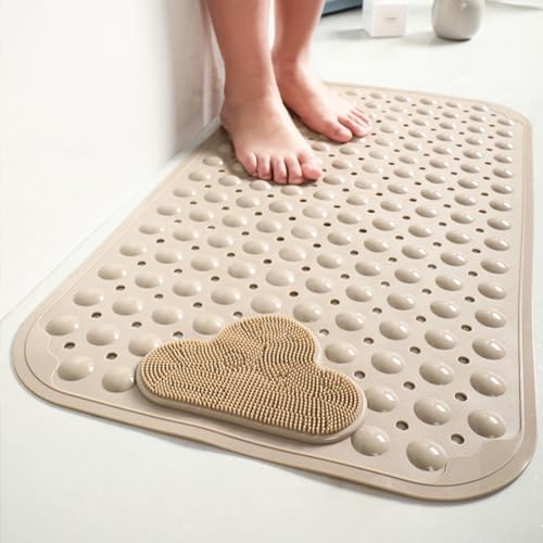 Moulaelos Duschmatte rutschfest, 120 x 80 cm rutschfeste Badematte mit Saugnäpfen, Duscheinlage Komfort Massage, Antirutschmatte Dusche Maschinenwaschbar,Khaki von Moulaelos