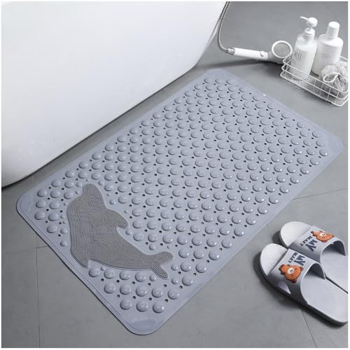 Moulaelos Duschmatte rutschfest, 75 x 44 cm rutschfeste Badematte mit Saugnäpfen, Duscheinlage Komfort Massage, Antirutschmatte Dusche Maschinenwaschbar, Grau von Moulaelos