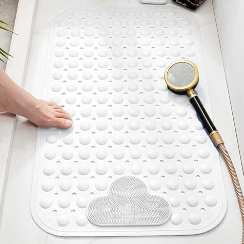 Moulaelos Duschmatte rutschfest, 90 x 60 cm rutschfeste Badematte mit Saugnäpfen, Duscheinlage Komfort Massage, Antirutschmatte Dusche Maschinenwaschbar, Weiß von Moulaelos