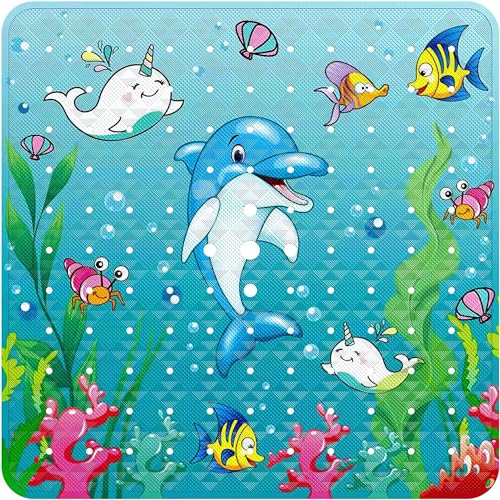 Moulaelos Duschmatten rutschfest, Unterwasserwelt-Duschmatten mit Abflusslöchern, maschinenwaschbar, Anti-Schimmel, Badematte, Sicherheitsmatten, Badewannenmatte für Dusche oder Badewanne, 53 x 53 cm von Moulaelos