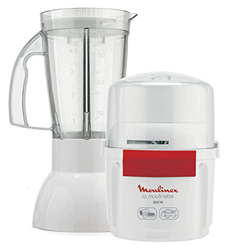 Moulinex AR6801 Chopper & Blender La Moulinette 800 W + Blender Double Blade Edelstahl 200 g und 750 ml 1-2-3 Früchte weiß/rot von Moulinex