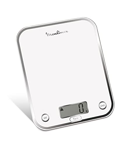Moulinex BN5000 Optiss Küchenwaage, robustes gehärtetes Glas, Flüssigkeitsfunktion, Weiß von Moulinex