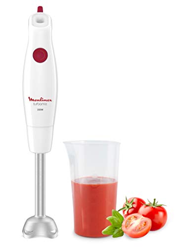 Moulinex Turbomix+ Stabmixer DD1211 | 350 W | 1 Geschwindigkeit | Ergonomischer Griff | Fuß aus Metall | Robuste ZELKROM-Klingen | Spritzschutz | Spülmaschinenfeste Abnehmbare Teile | Weiß von Moulinex