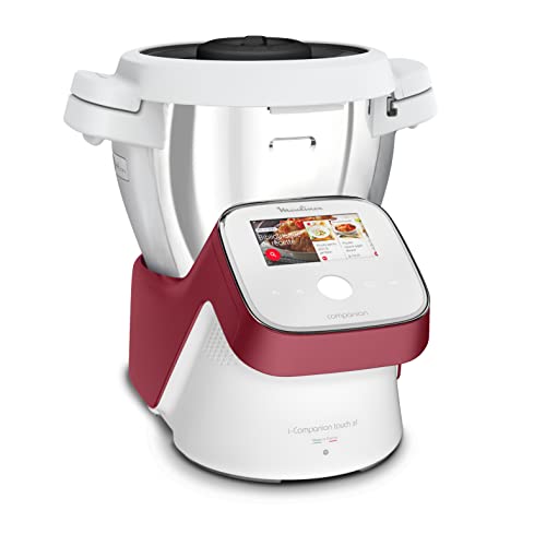Moulinex HF9345 I-Companion Touch XL Küchenmaschine, 1550 W, 3L, 30 bis 150 °C, 14 Automatikprogramme, 5 spezielle Zubehörteile, persönliche Rezepte über die App, Touchscreen, Rot/weiß von Moulinex