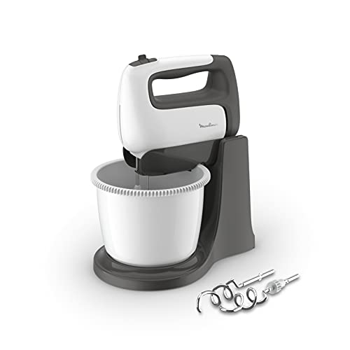 Moulinex HM4641 Prepmix Elektrischer Handmixer, leistungsstarker 500 W Motor, 5 Geschwindigkeiten und Turbo-Einstellung, Schneebesen und Haken aus Edelstahl, 2,5 l Behälter, weiß/schwarz von Moulinex