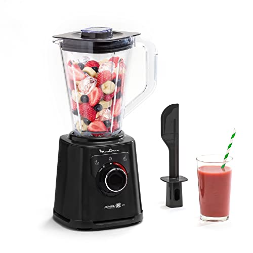 Moulinex Perfect Mix+ LM88A8 Tischplatten-Mixer, 1200 W, schnelle Ergebnisse, 1,5 Liter Fassungsvermögen, 3 Programme: Smoothie-Mixer, Eispiegel, Autoclean, Tritankanne, inkl. Schwarz von Moulinex