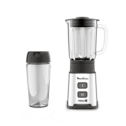 Moulinex Pulseo LM17GD Standmixer, 400 W, 4 Klingen, 700 ml, tragbarer 600-ml-Behälter, 2 Geschwindigkeitsstufen, für Säfte und Smoothies, Edelstahl von Moulinex
