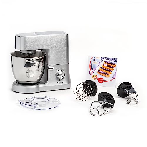 Moulinex QA810D Masterchef Großer Planetarium, 1500 W, 6,7 Liter, 80 Dezibel, Küchenmaschine aus Edelstahl mit 8 Geschwindigkeitsstufen, Pizzaknetmaschine, Brot- und Dessertmaschine, Grau von Moulinex