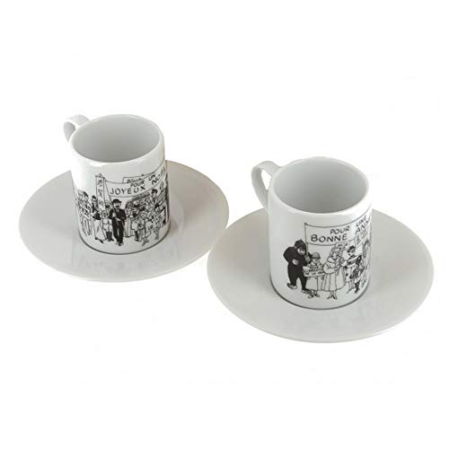 Moulinsart Set of Two Espresso Cup and Saucer Tintin Collection Carte de voeux 1972 (47982) von Moulinsart