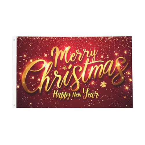 Mount Hour Frohe Weihnachten, rote Flagge, Banner, 90 x 152 cm, doppelseitig, Neujahrs-Polyester-Hausgartenbanner mit Ösen für Innen- und Außenbereich, Party-Dekoration (ohne Fahnenmast) von Mount Hour